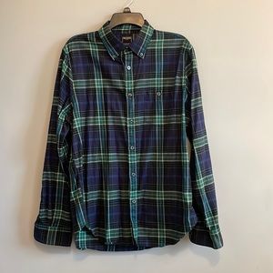 Todd Snyder plaid button-up, size large, blue/green/white. Excellent condition.